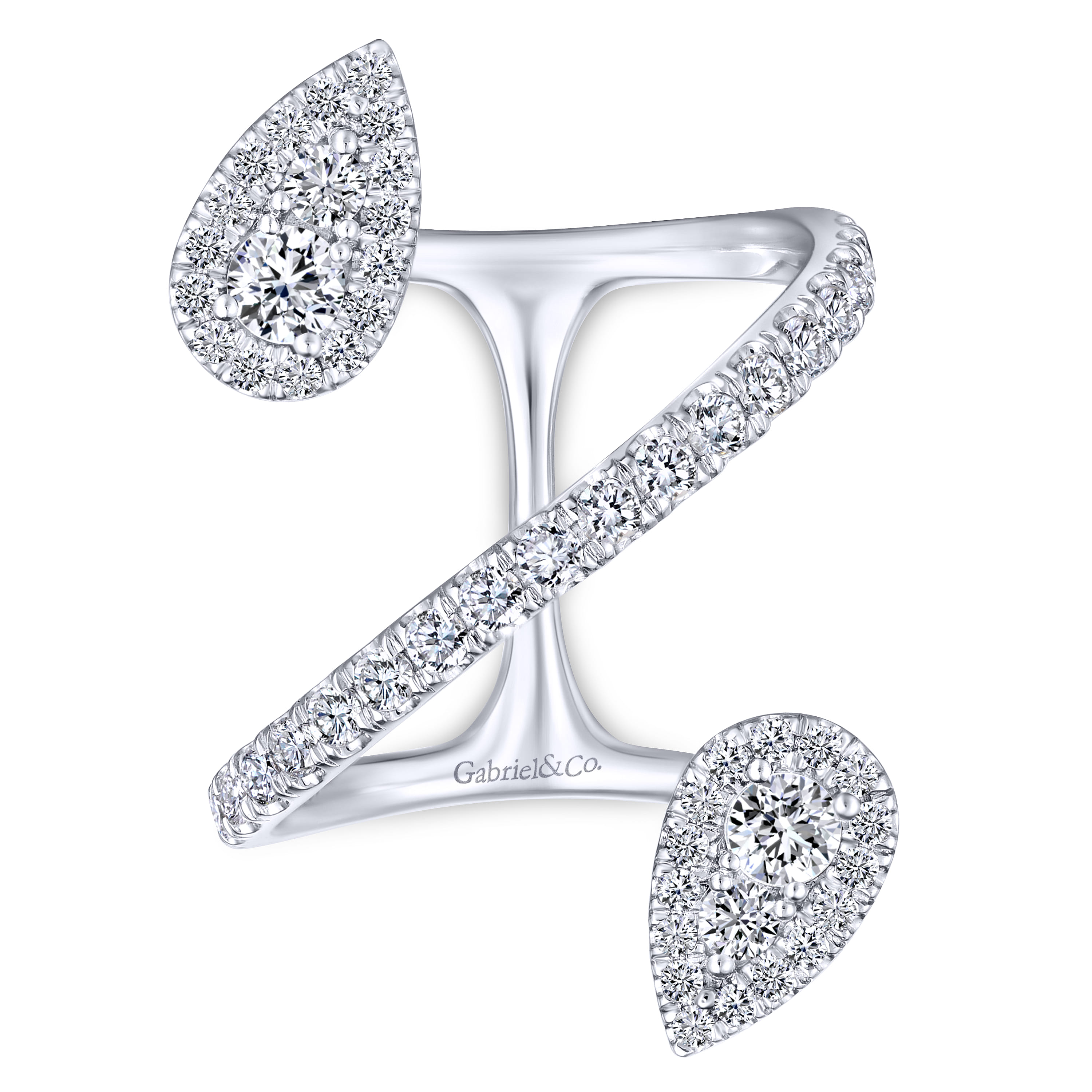 14K White Gold Diamond Pave Teardrops Wrap Ring - 1.5 ct - Shot 4
