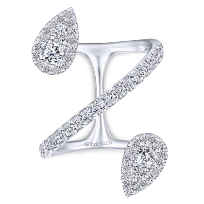 14K White Gold Diamond Pave Teardrops Wrap Ring