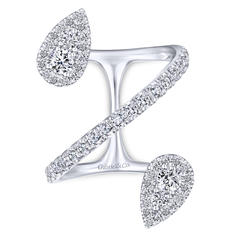 14K White Gold Diamond Pave Teardrops Wrap Ring - 1.5 ct - Shot 4