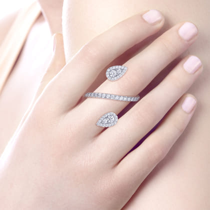 14K White Gold Diamond Pave Teardrops Wrap Ring