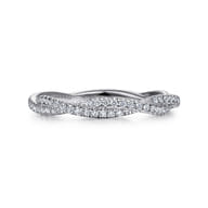 14K White Gold Diamond Pave Twisted Stackable Band