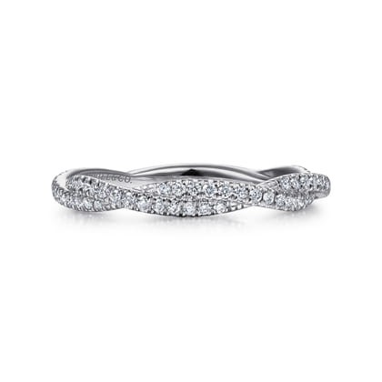 14K White Gold Diamond Pave Twisted Stackable Band
