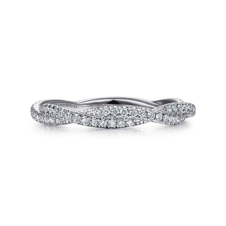 14K White Gold Diamond Pave Twisted Stackable Band - 0.3 ct - Shot 1
