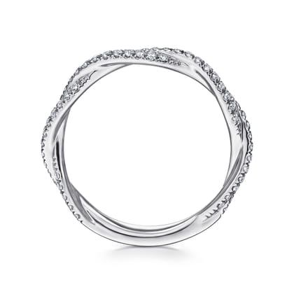 14K White Gold Diamond Pave Twisted Stackable Band
