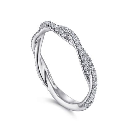 14K White Gold Diamond Pave Twisted Stackable Band