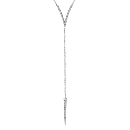 14K White Gold Diamond Pave V and Spike Y Necklace