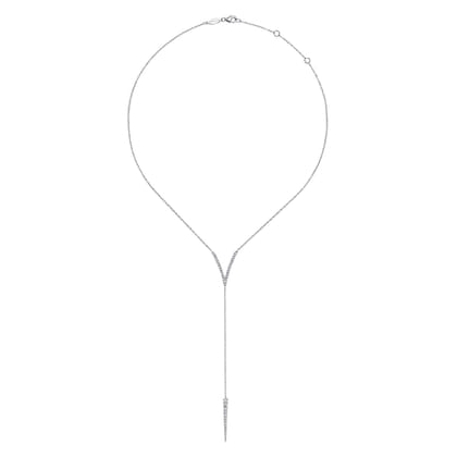 14K White Gold Diamond Pave V and Spike Y Necklace
