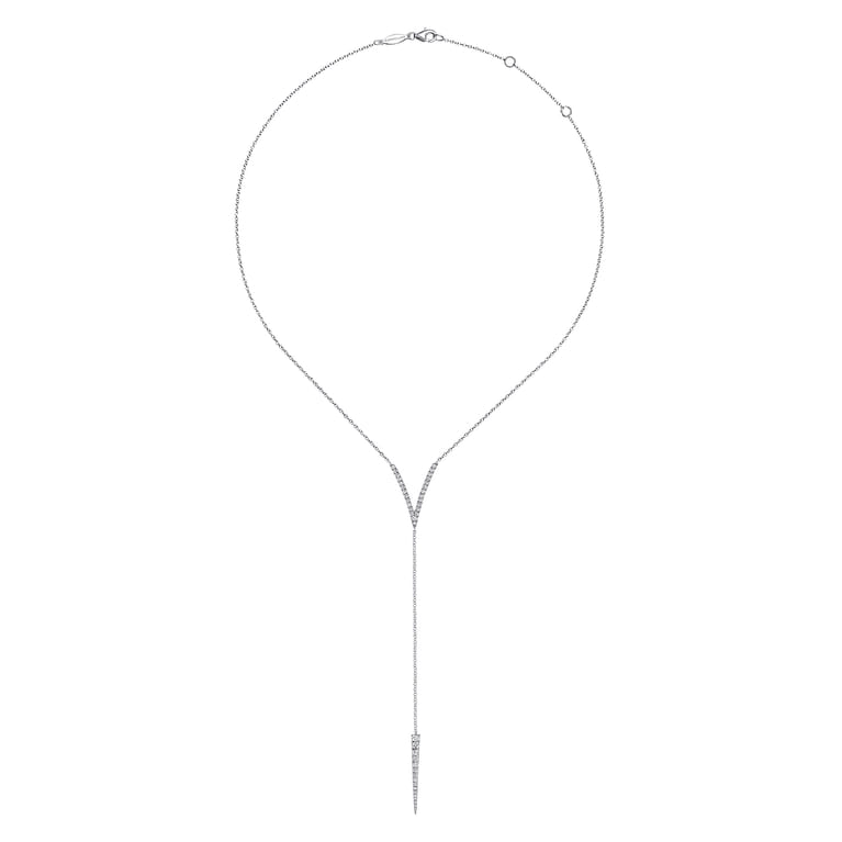 14K White Gold Diamond Pave V and Spike Y Necklace - 0.51 ct - Shot 2