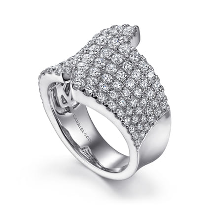 14K White Gold Diamond Pave Wide band Ring