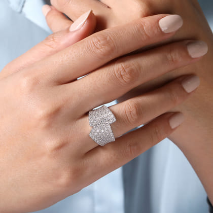 14K White Gold Diamond Pave Wide band Ring