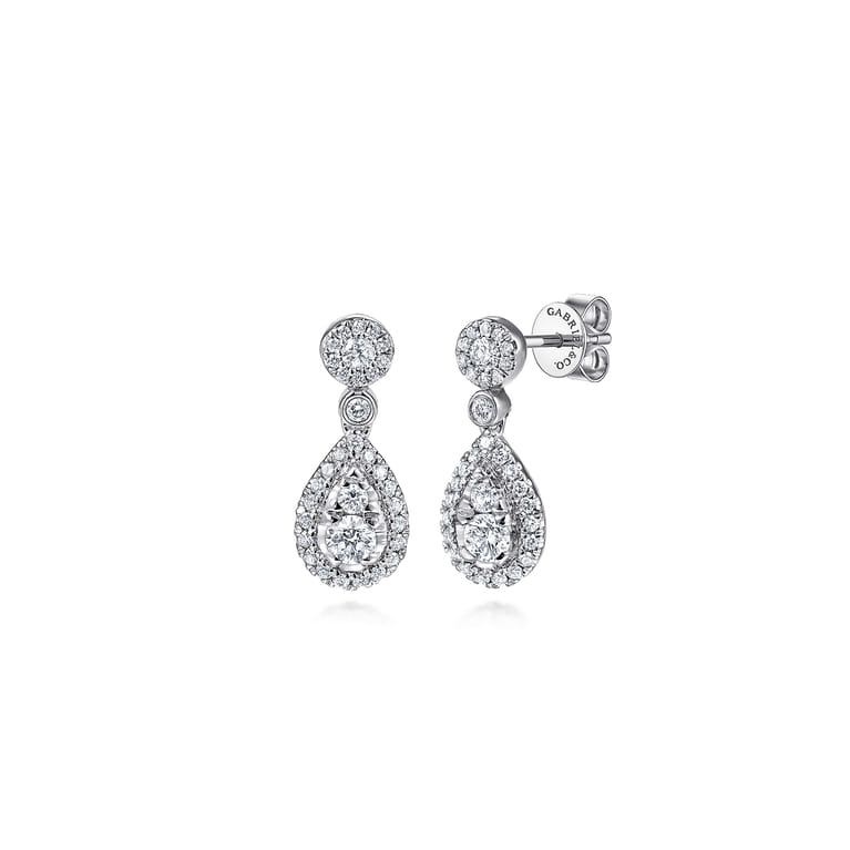 14K White Gold Diamond Pear Shape Drop Earrings - 0.75 ct - Shot 1