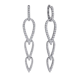 14K White Gold Diamond Pear Shape Huggie Drop Earrings