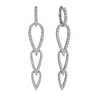 14K White Gold Diamond Pear Shape Huggie Drop Earrings