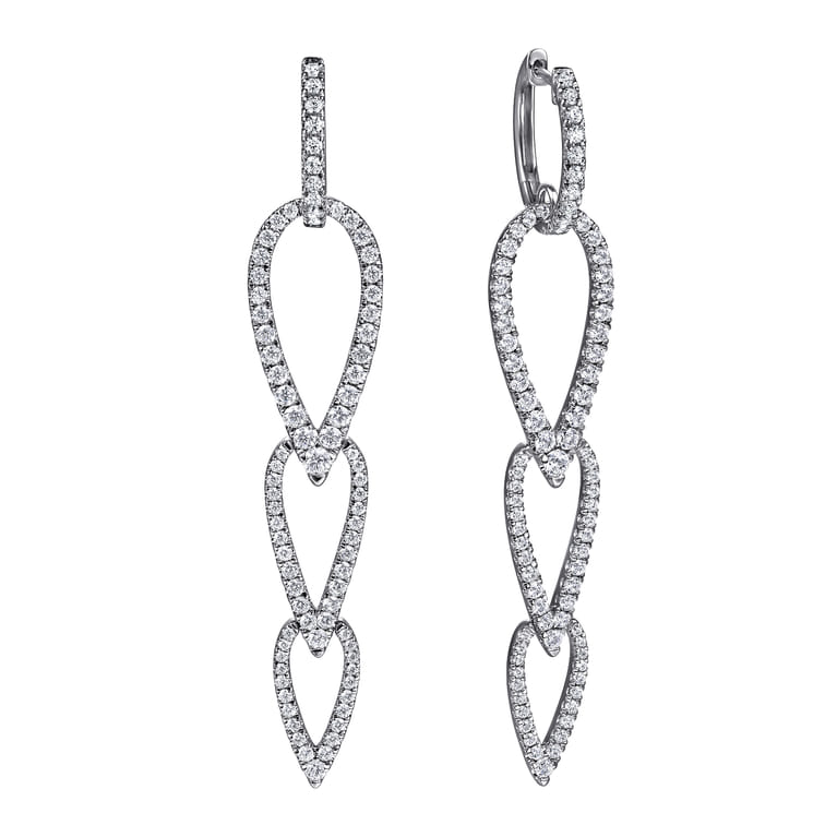 14K White Gold Diamond Pear Shape Huggie Drop Earrings - 2.05 ct - Shot 1
