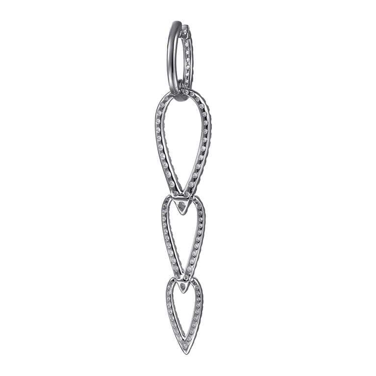 14K White Gold Diamond Pear Shape Huggie Drop Earrings - 2.05 ct - Shot 3