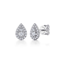 14K White Gold Diamond Pear Shape Pave Stud Earrings