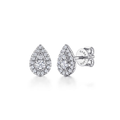 14K White Gold Diamond Pear Shape Pave Stud Earrings