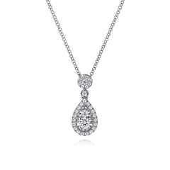 14K White Gold Diamond Pear Shape Pendant Necklace