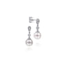 14K White Gold Diamond Pearl Drop Earrings - 0.07 ct