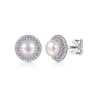 14K White Gold Diamond  Pearl Earrings - 0.3 ct
