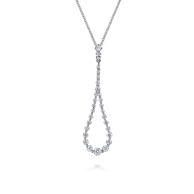 14K White Gold Diamond Pendant Drop Necklace
