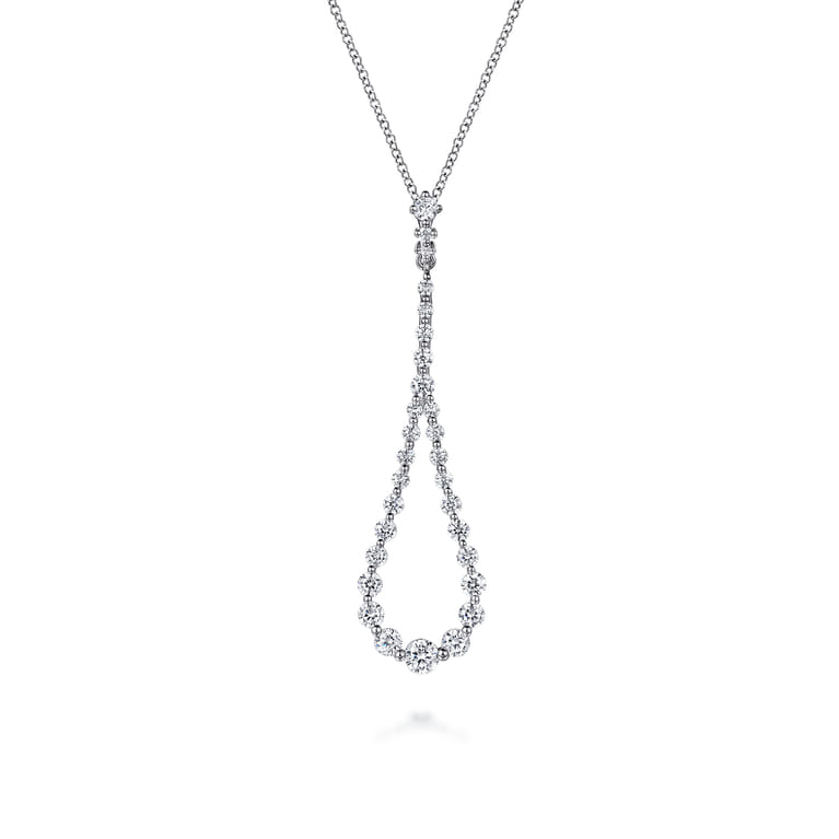 14K White Gold Diamond Pendant Teardrop Necklace - 1.45 ct - Shot 1