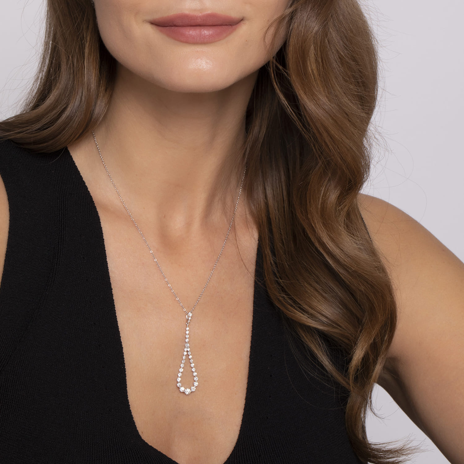 14K White Gold Diamond Pendant Teardrop Necklace - 1.45 ct - Shot 3