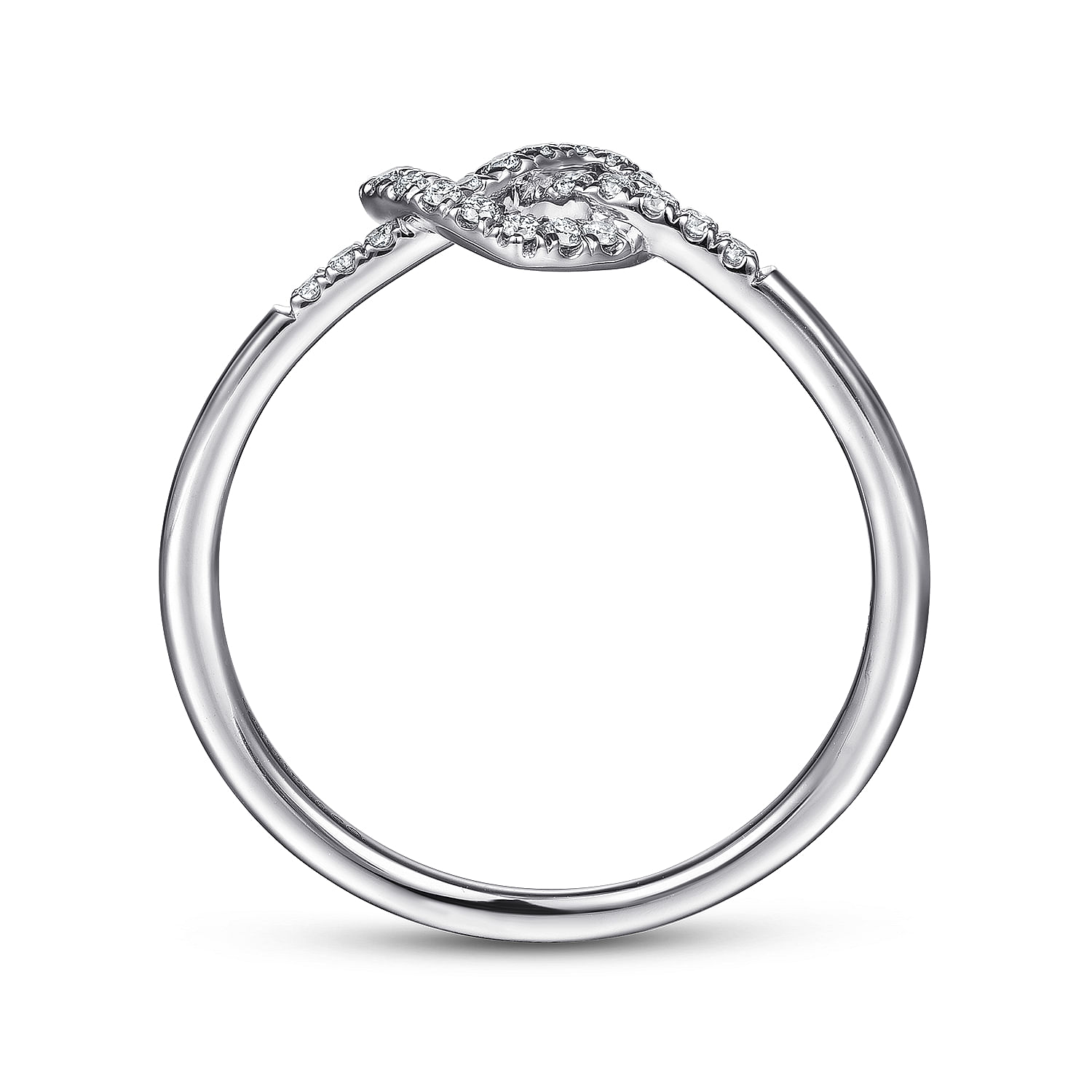 14K White Gold Diamond Pretzel Love Knot Heart Ring