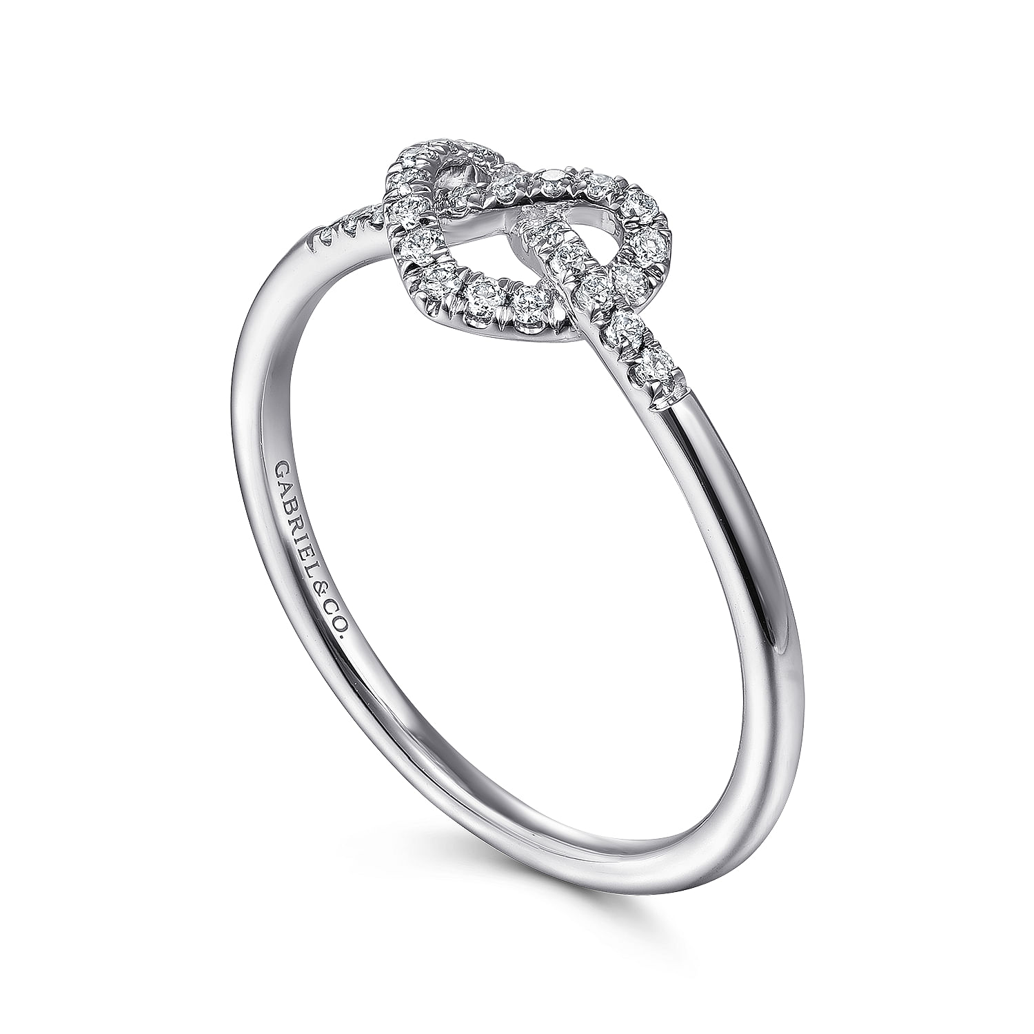 14K White Gold Diamond Pretzel Love Knot Heart Ring