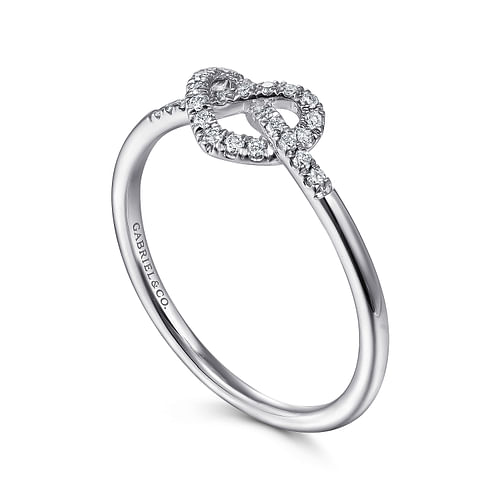 14K White Gold Diamond Pretzel Love Knot Heart Ring - 0.16 ct - Shot 3