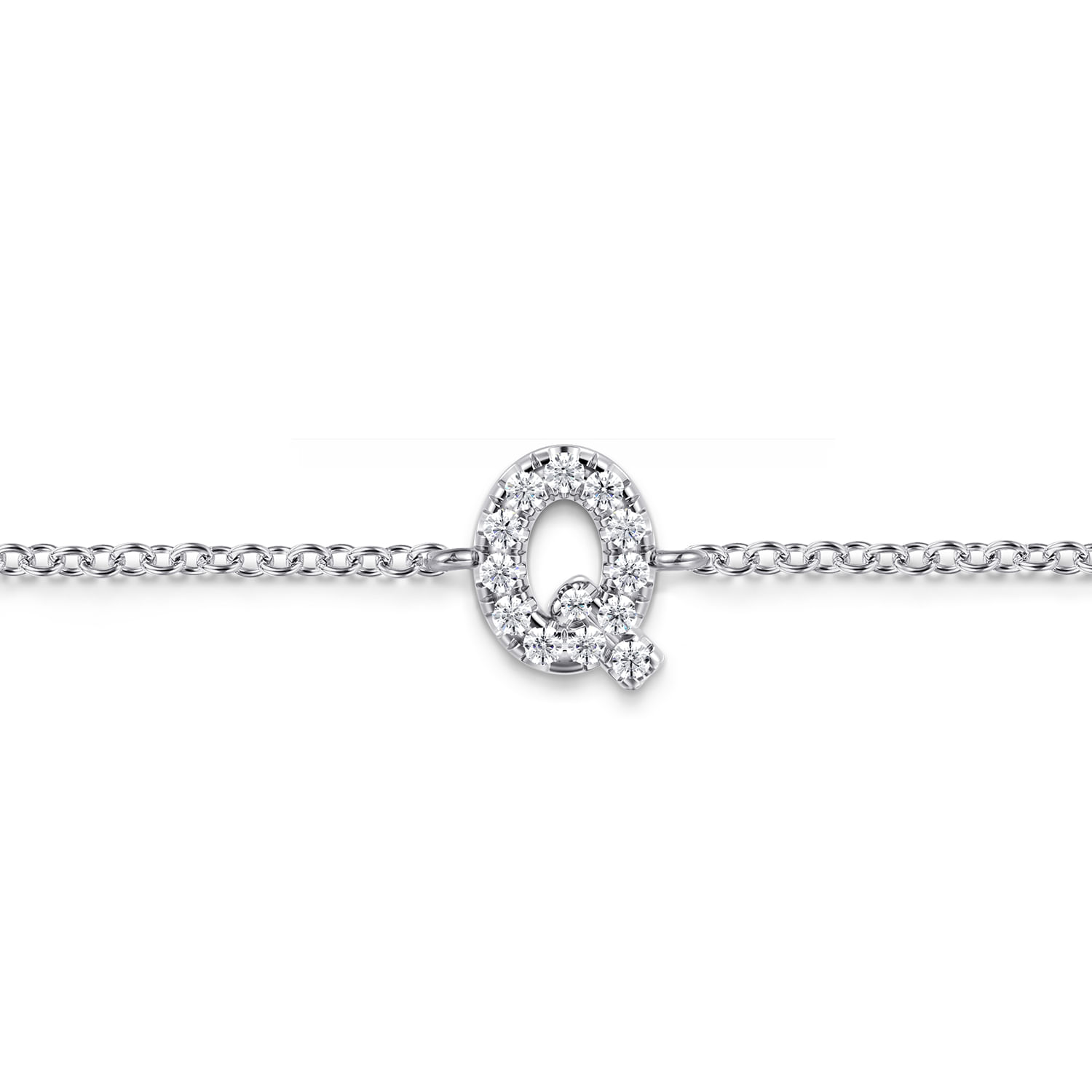 14K White Gold Diamond Q Initial Chain Bracelet