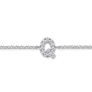 14K White Gold Diamond Q Initial Chain Bracelet