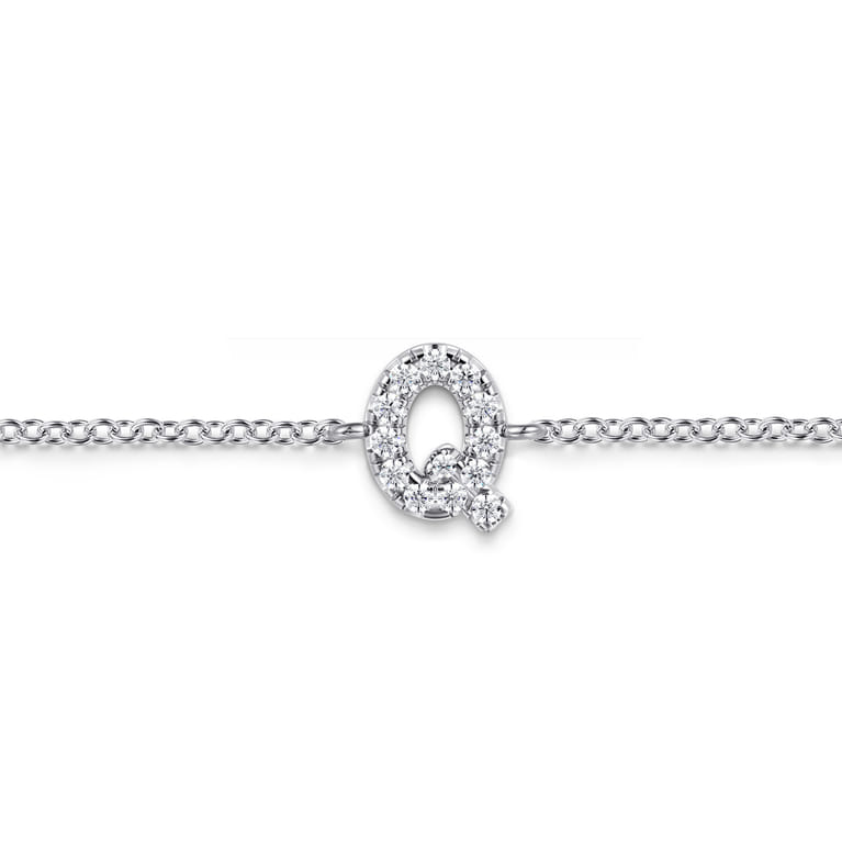 14K White Gold Diamond Q Initial Chain Bracelet - 0.08 ct - Shot 2