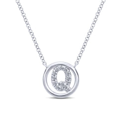 14K White Gold Diamond Q Initial Pendant Necklace