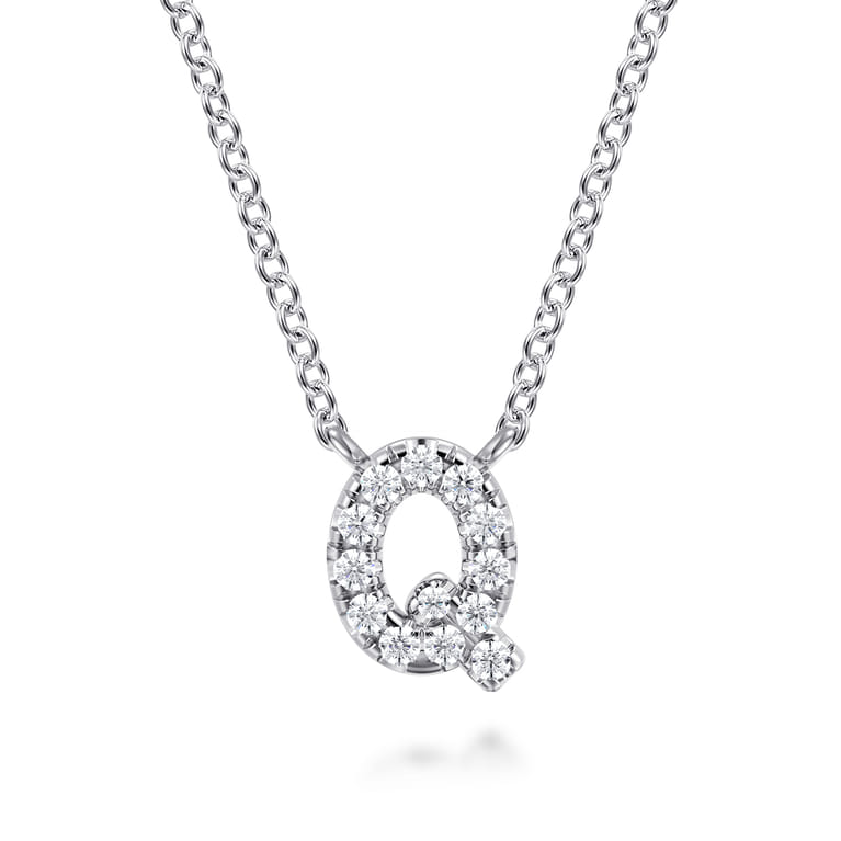 14K White Gold Diamond Q Initial Pendant Necklace - 0.08 ct - Shot 1