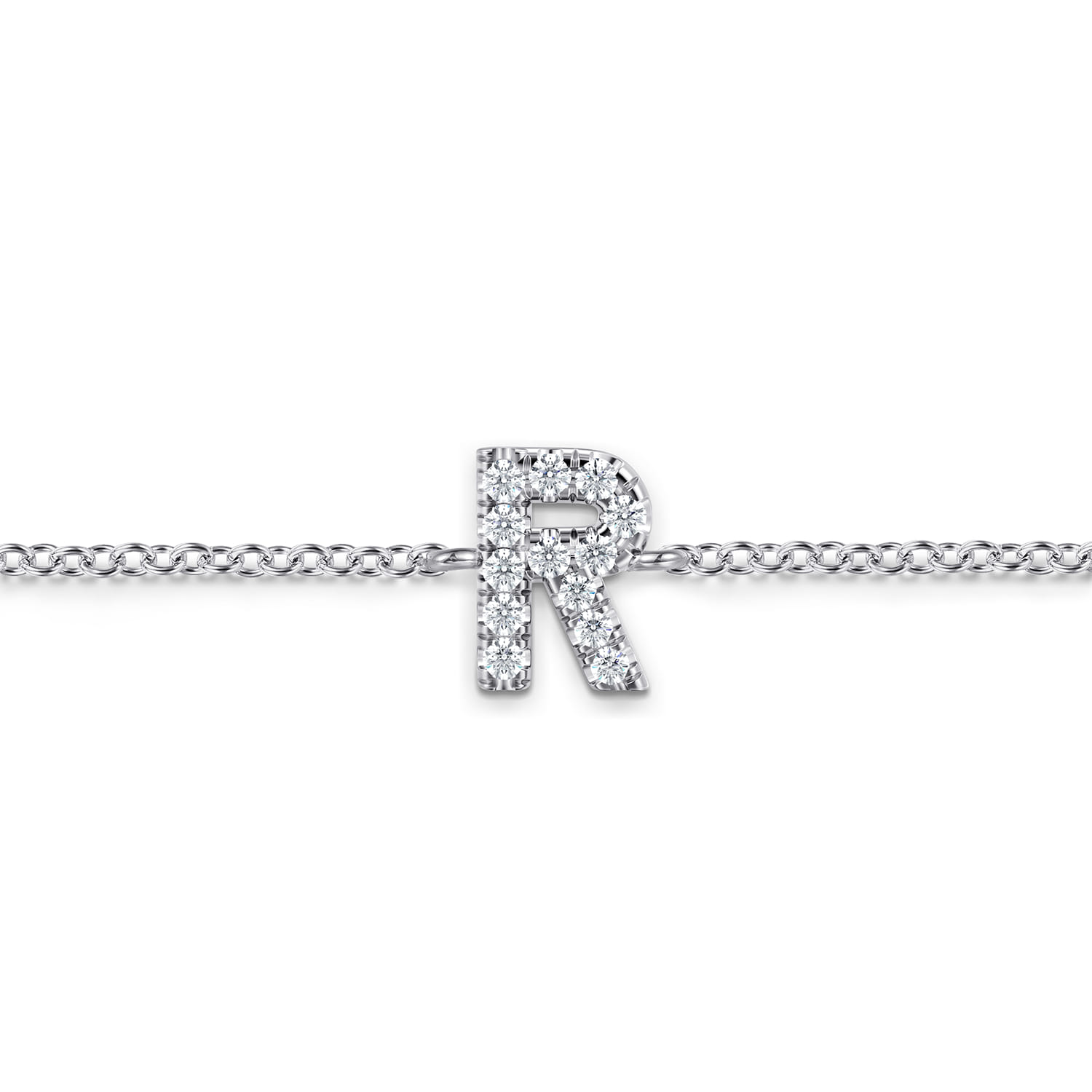 14K White Gold Diamond R Initial Chain Bracelet - 0.08 ct - Shot 2