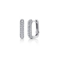 14K White Gold Diamond Rectangle Huggie Earrings