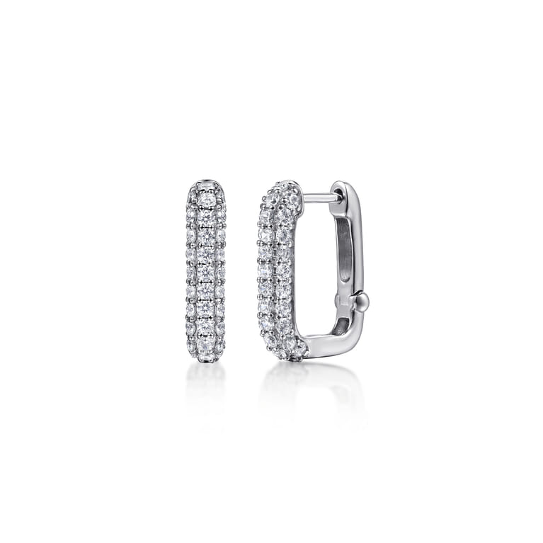 14K White Gold Diamond Rectangle Huggie Earrings - 0.7 ct - Shot 1