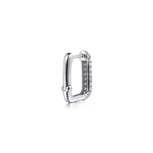 14K White Gold Diamond Rectangle Huggie Earrings