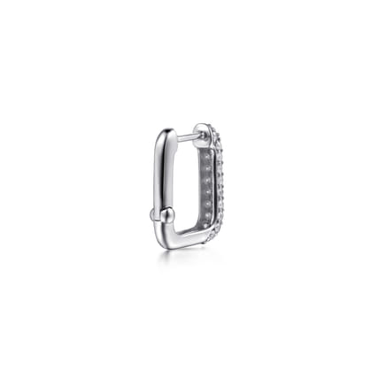 14K White Gold Diamond Rectangle Huggie Earrings