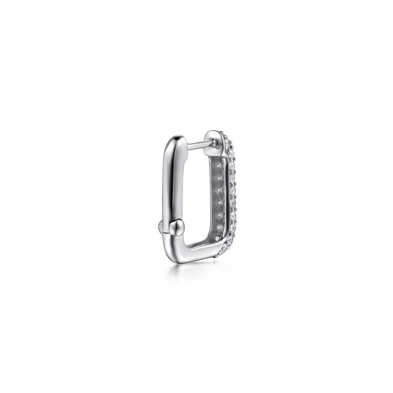 14K White Gold Diamond Rectangle Huggie Earrings - 0.7 ct - Shot 2