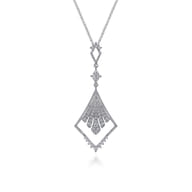 14K White Gold Diamond Rhombus Pendant Necklace