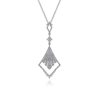 14K White Gold Diamond Rhombus Pendant Necklace