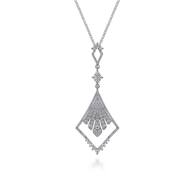 14K White Gold Diamond Rhombus Pendant Necklace - 0.5 ct - Shot 1