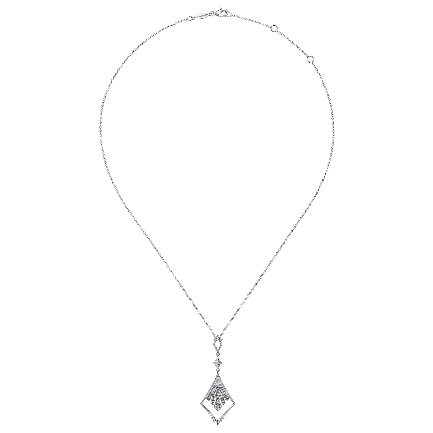 14K White Gold Diamond Rhombus Pendant Necklace - 0.5 ct - Shot 2