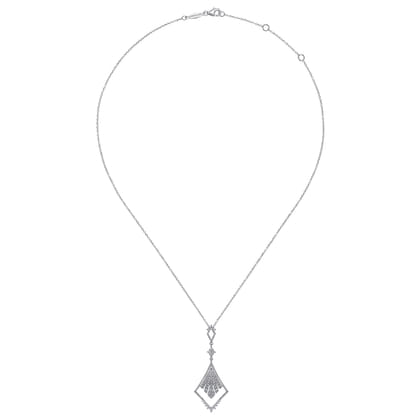 14K White Gold Diamond Rhombus Pendant Necklace