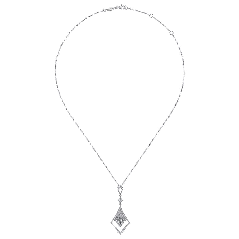 14K White Gold Diamond Rhombus Pendant Necklace - 0.5 ct - Shot 2