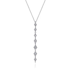 14K White Gold Diamond Rhombus Station Y Necklace