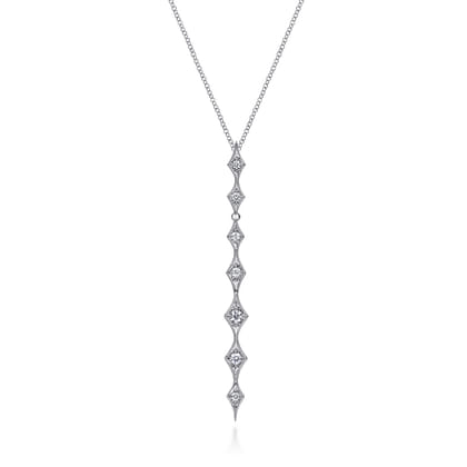 14K White Gold Diamond Rhombus Station Y Necklace