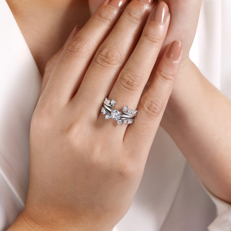 Enhancer Wedding Ring in 14k White Gold with Round Natural Diamond at Gabriel & Co. - Shot 6